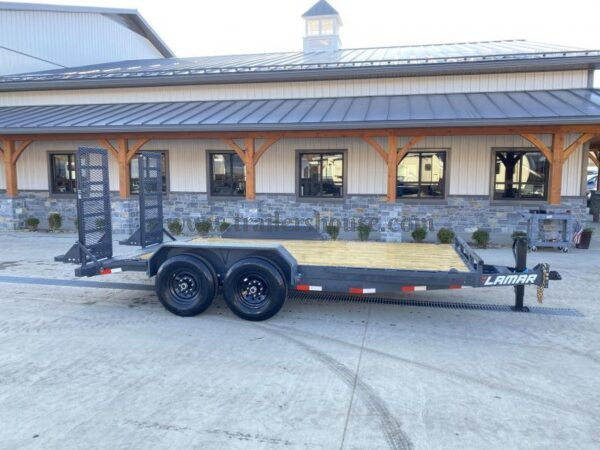2024 Lamar 7x18' Equipment Trailer 14000# GVW * DELUXE OVERWIDTH RAMPS W/ HEAVY MESH * CHARCOAL POWDERCOAT * RUBRAIL/STAKE POCKETS/PIPE SPOOLS/D-RINGS * REM FENDERS * 12K JACK * CAST COUPLER * SPRING ASSIST * COLD WEATHER HARNESS - Image 3
