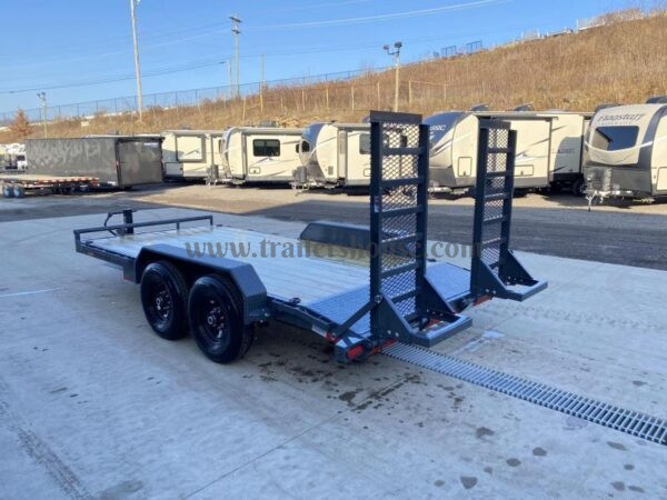 2024 Lamar 7x18' Equipment Trailer 14000# GVW * DELUXE OVERWIDTH RAMPS W/ HEAVY MESH * CHARCOAL POWDERCOAT * RUBRAIL/STAKE POCKETS/PIPE SPOOLS/D-RINGS * REM FENDERS * 12K JACK * CAST COUPLER * SPRING ASSIST * COLD WEATHER HARNESS